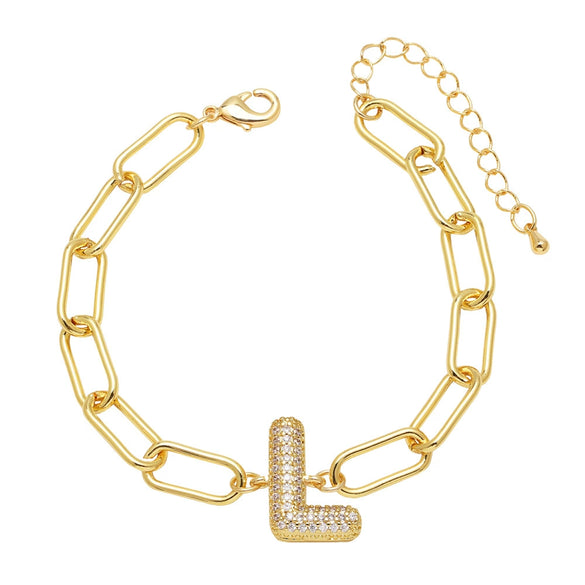 Wholesale Jewelry Copper Electroplated 18K Gold Zircon Letters Love Bracelet
