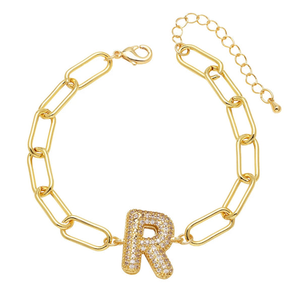 Wholesale Jewelry Copper Electroplated 18K Gold Zircon Letters Love Bracelet