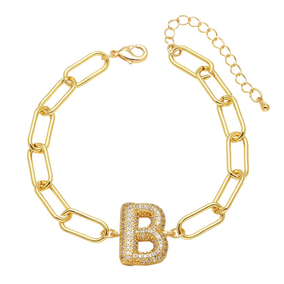 Wholesale Jewelry Copper Electroplated 18K Gold Zircon Letters Love Bracelet