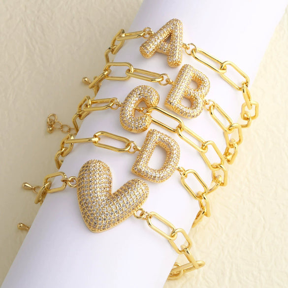 Wholesale Jewelry Copper Electroplated 18K Gold Zircon Letters Love Bracelet