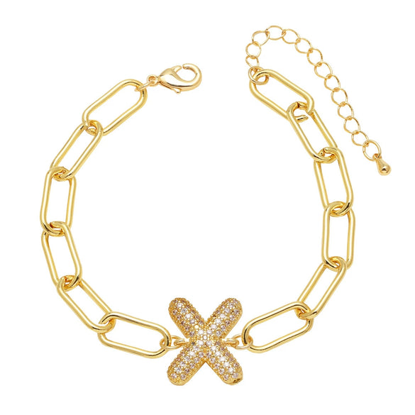 Wholesale Jewelry Copper Electroplated 18K Gold Zircon Letters Love Bracelet