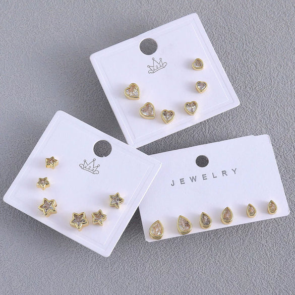 Wholesale Jewelry Copper Electroplated Love Heart And Fivepointed Star Drop Shape Earrings Set For Women
