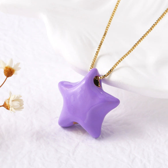 Wholesale Jewelry Copper Fivepointed Star Geometric Pendant Necklace With O Word Chain