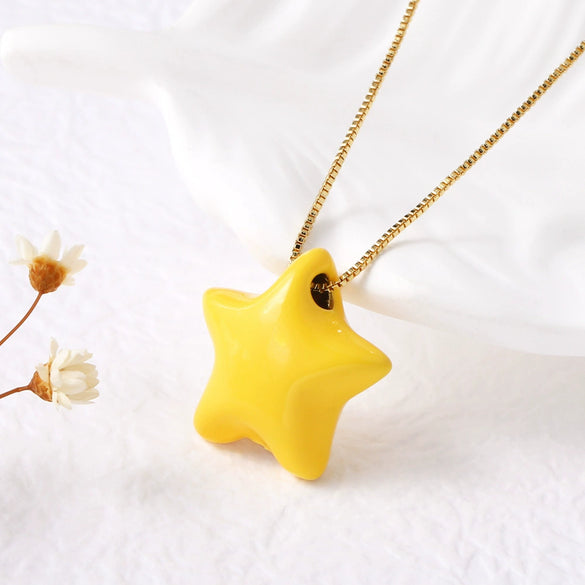 Wholesale Jewelry Copper Fivepointed Star Geometric Pendant Necklace With O Word Chain