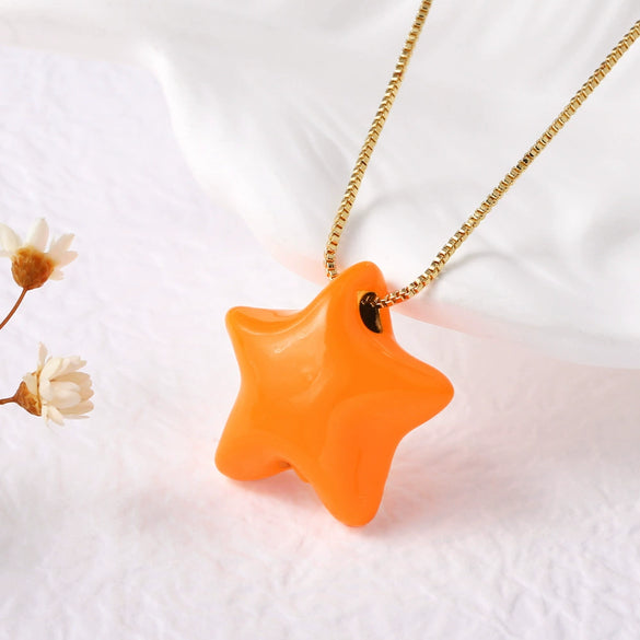 Wholesale Jewelry Copper Fivepointed Star Geometric Pendant Necklace With O Word Chain