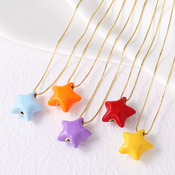 Wholesale Jewelry Copper Fivepointed Star Geometric Pendant Necklace With O Word Chain