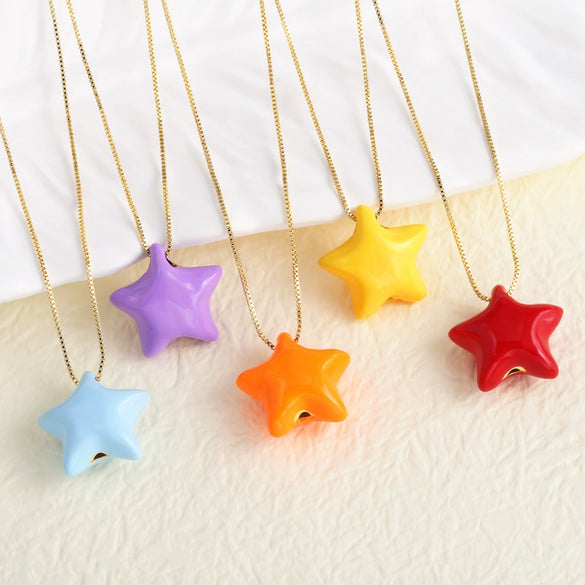 Wholesale Jewelry Copper Fivepointed Star Geometric Pendant Necklace With O Word Chain