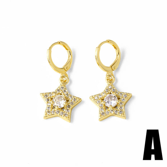 Wholesale Jewelry Copper Fivepointed Star Heart Pendant Earrings Electroplating