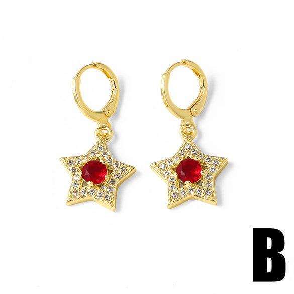 Wholesale Jewelry Copper Fivepointed Star Heart Pendant Earrings Electroplating