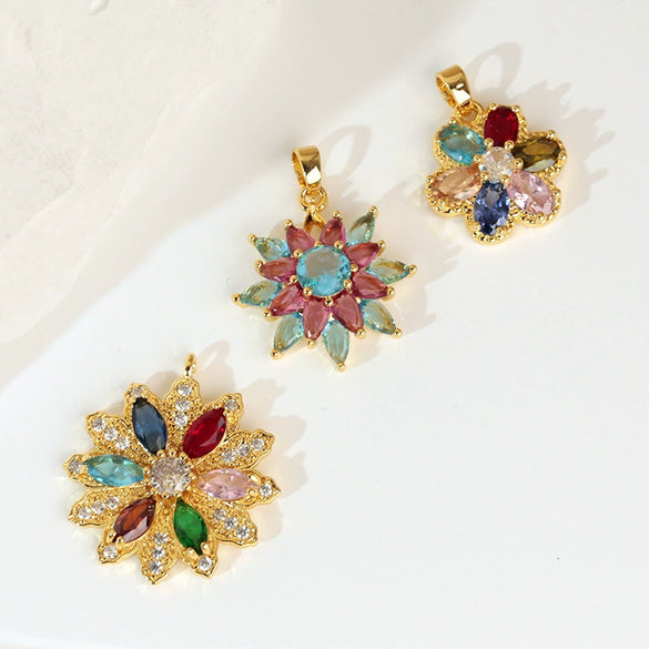 Wholesale Jewelry Copper Flower And Leaf Micropaved Pendant For Women