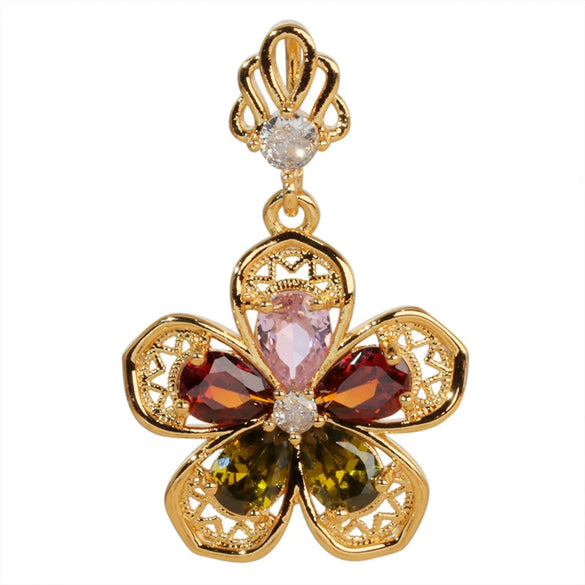 Wholesale Jewelry Copper Flower And Leaf Micropaved Pendant For Women