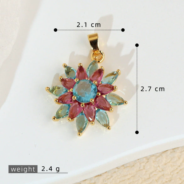Wholesale Jewelry Copper Flower And Leaf Micropaved Pendant For Women
