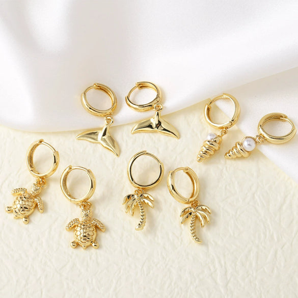 Wholesale Jewelry Copper Flower Shaped Pendant Earrings For Women With Electroplating Process