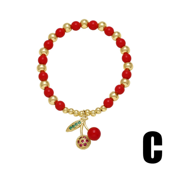 Wholesale Jewelry Copper Fruit Cherry Beaded Bracelet Electroplated