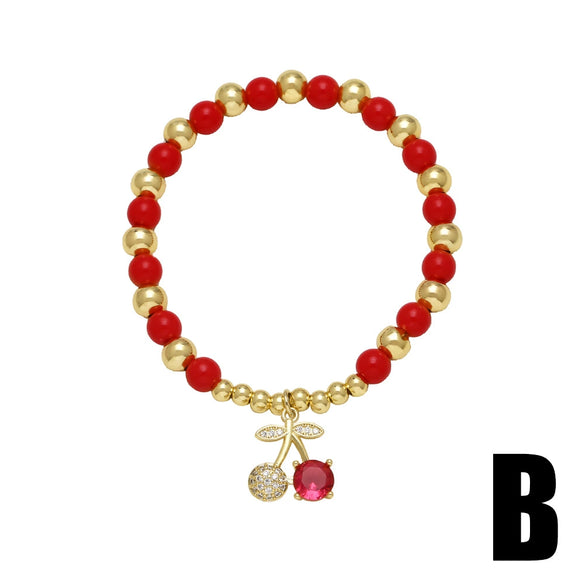 Wholesale Jewelry Copper Fruit Cherry Beaded Bracelet Electroplated