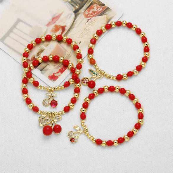 Wholesale Jewelry Copper Fruit Cherry Beaded Bracelet Electroplated