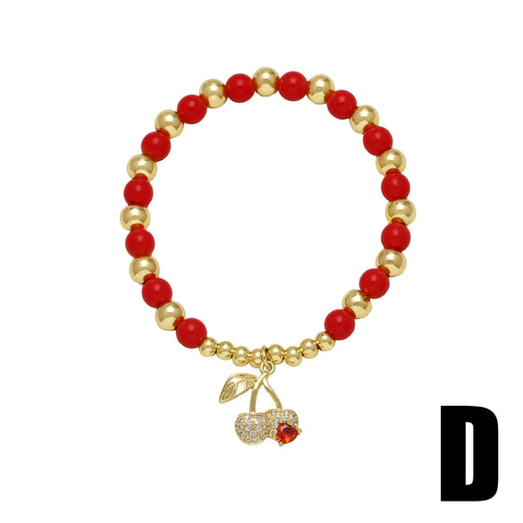Wholesale Jewelry Copper Fruit Cherry Beaded Bracelet Electroplated