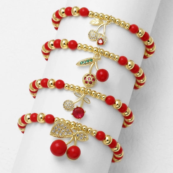 Wholesale Jewelry Copper Fruit Cherry Beaded Bracelet Electroplated