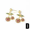 Wholesale Jewelry Copper Fruit Cherry Pendant Earrings For Women Electroplated Inlaid Zircon