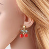 Wholesale Jewelry Copper Fruit Cherry Pendant Earrings For Women Electroplated Inlaid Zircon