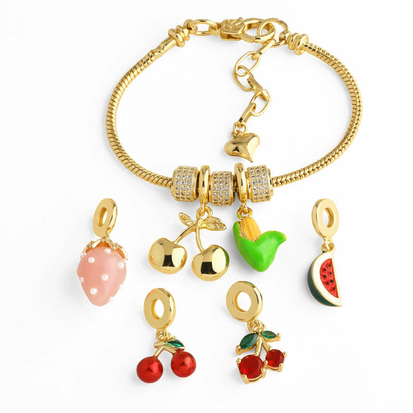 Wholesale Jewelry Copper Fruit Pattern Electroplated Pendant Bracelet
