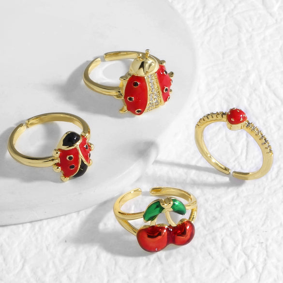 Wholesale Jewelry Copper Fruit Pattern Gold Plated Open Ring