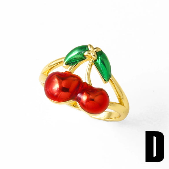 Wholesale Jewelry Copper Fruit Pattern Gold Plated Open Ring