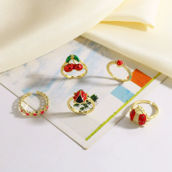 Wholesale Jewelry Copper Fruit Pattern Gold Plated Open Ring
