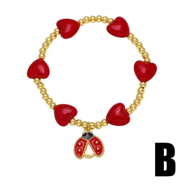 Wholesale Jewelry Copper Fruit Shaped Beaded Insect Pendant Bracelet With Electroplating