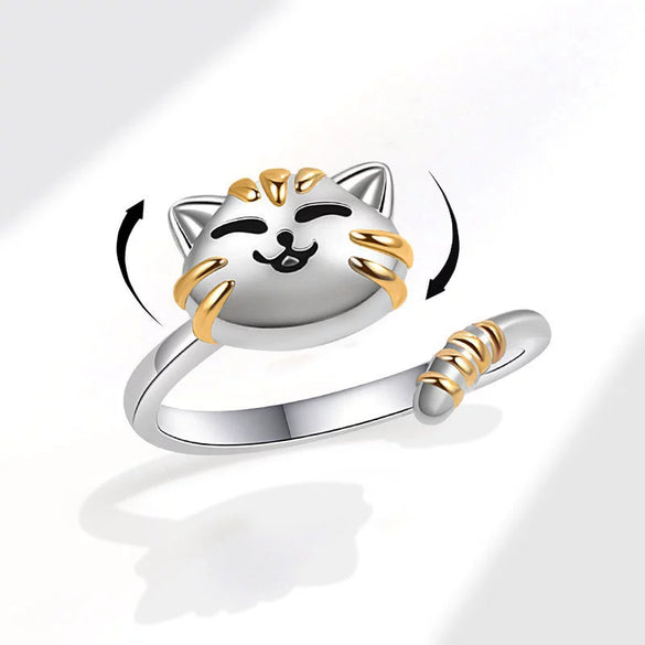 Wholesale Jewelry Copper Geometric Animal Cat Rotating Open Ring Electroplating For Women
