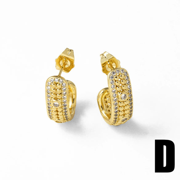 Wholesale Jewelry Copper Geometric Asymmetrical Earrings Electroplated With Real Gold And Full Zircon