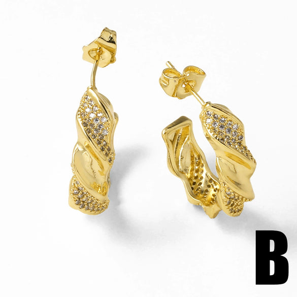 Wholesale Jewelry Copper Geometric Asymmetrical Earrings Electroplated With Real Gold And Full Zircon