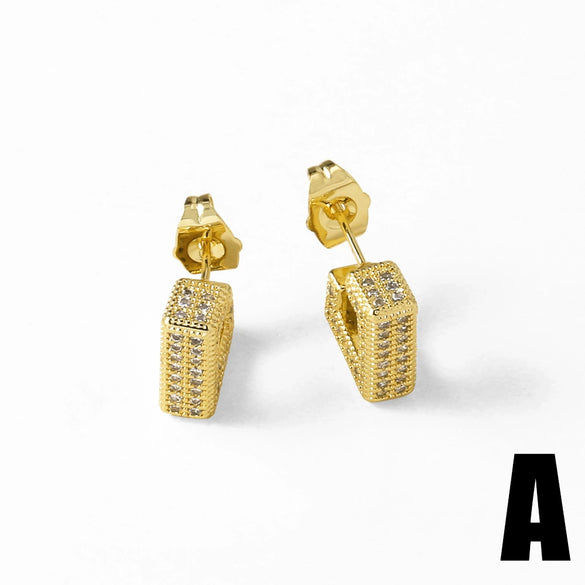 Wholesale Jewelry Copper Geometric Asymmetrical Earrings Electroplated With Real Gold And Full Zircon