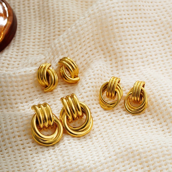 Wholesale Jewelry Copper Geometric Chic Style Electroplating Double Ring Coil Winding Earrings