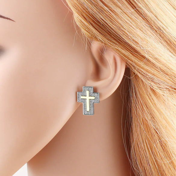 Wholesale Jewelry Copper Geometric Cross Heart Pendant Earrings Electroplating Simple Style
