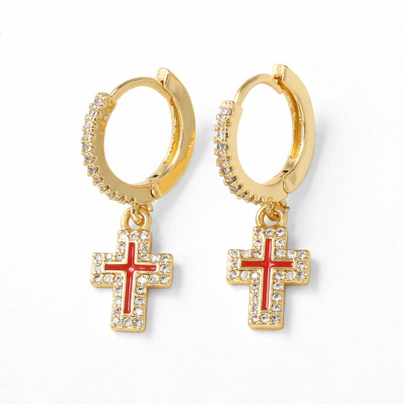 Wholesale Jewelry Copper Geometric Cross Pendant Earrings Electroplated For Women