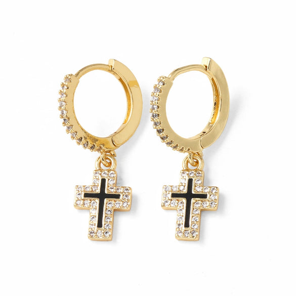 Wholesale Jewelry Copper Geometric Cross Pendant Earrings Electroplated For Women