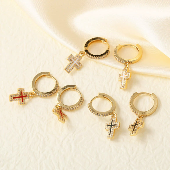 Wholesale Jewelry Copper Geometric Cross Pendant Earrings Electroplated For Women