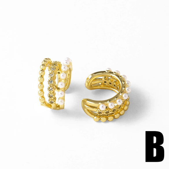 Wholesale Jewelry Copper Geometric Doublelayer Pierced Ear Bone Clip Earrings Unisex Electroplated