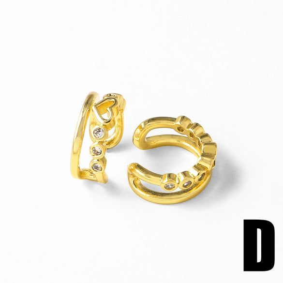 Wholesale Jewelry Copper Geometric Doublelayer Pierced Ear Bone Clip Earrings Unisex Electroplated