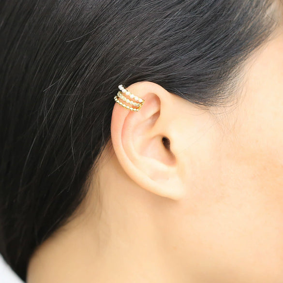 Wholesale Jewelry Copper Geometric Doublelayer Pierced Ear Bone Clip Earrings Unisex Electroplated