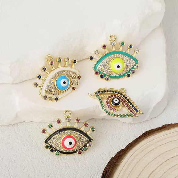 Wholesale Jewelry Copper Geometric Eyes Pendant Clavicle Chain With Oil Enamel And Electroplating