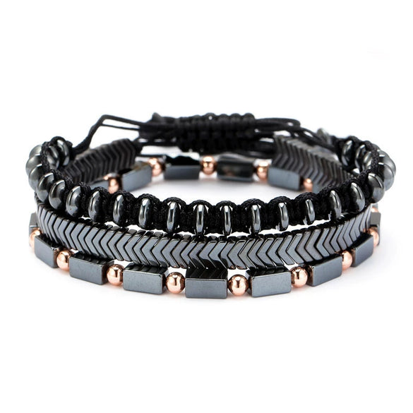 Wholesale Jewelry Copper Geometric Handmade Lava Stone Mixed Crown Elastic Bracelet Suit