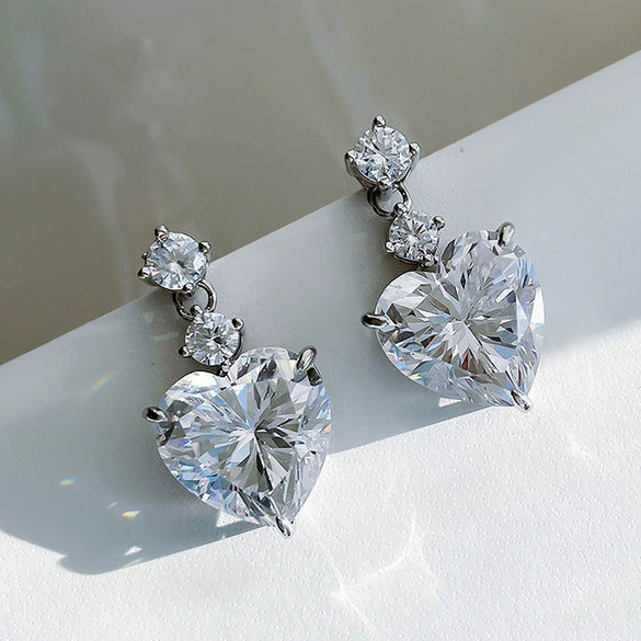 Wholesale Jewelry Copper Geometric Heart Shape Inlaid With Zircon Women's Earrings