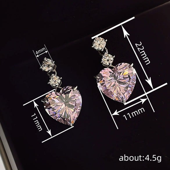 Wholesale Jewelry Copper Geometric Heart Shape Inlaid With Zircon Women's Earrings