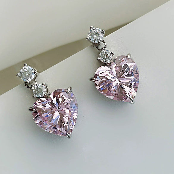 Wholesale Jewelry Copper Geometric Heart Shape Inlaid With Zircon Women's Earrings