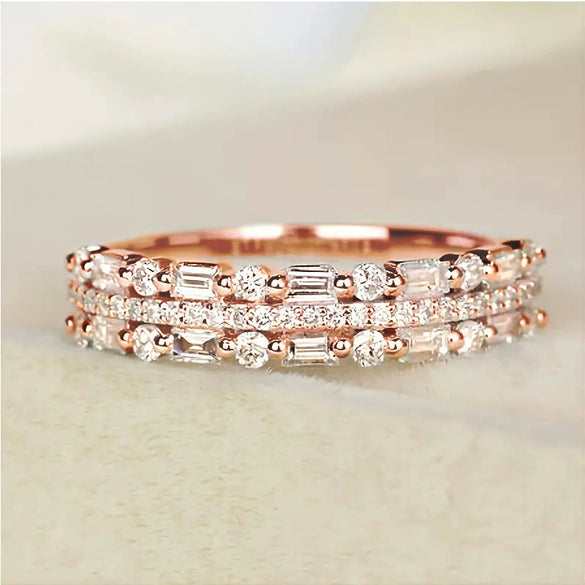 Wholesale Jewelry Copper Geometric Inlaid Zircon Multilayer Ring