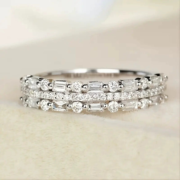 Wholesale Jewelry Copper Geometric Inlaid Zircon Multilayer Ring