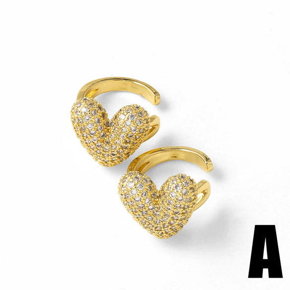 Wholesale Jewelry Copper Geometric Love Heart Electroplating Ear Bone Clip Earrings For Women