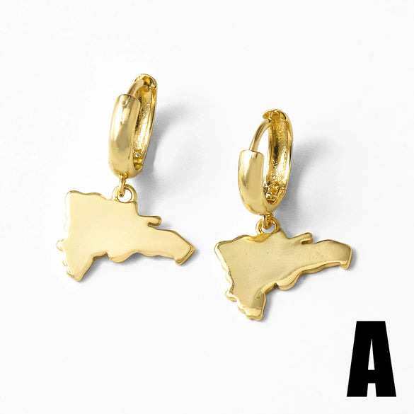 Wholesale Jewelry Copper Geometric Love Map Coconut Tree Pendant Electroplated Women's Earring